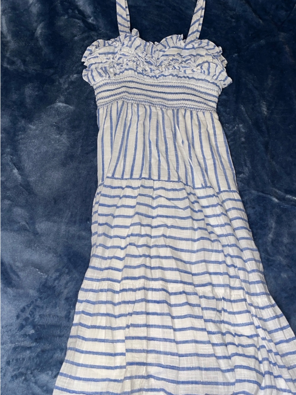 Reba Blue and White Striped Smocked Top
